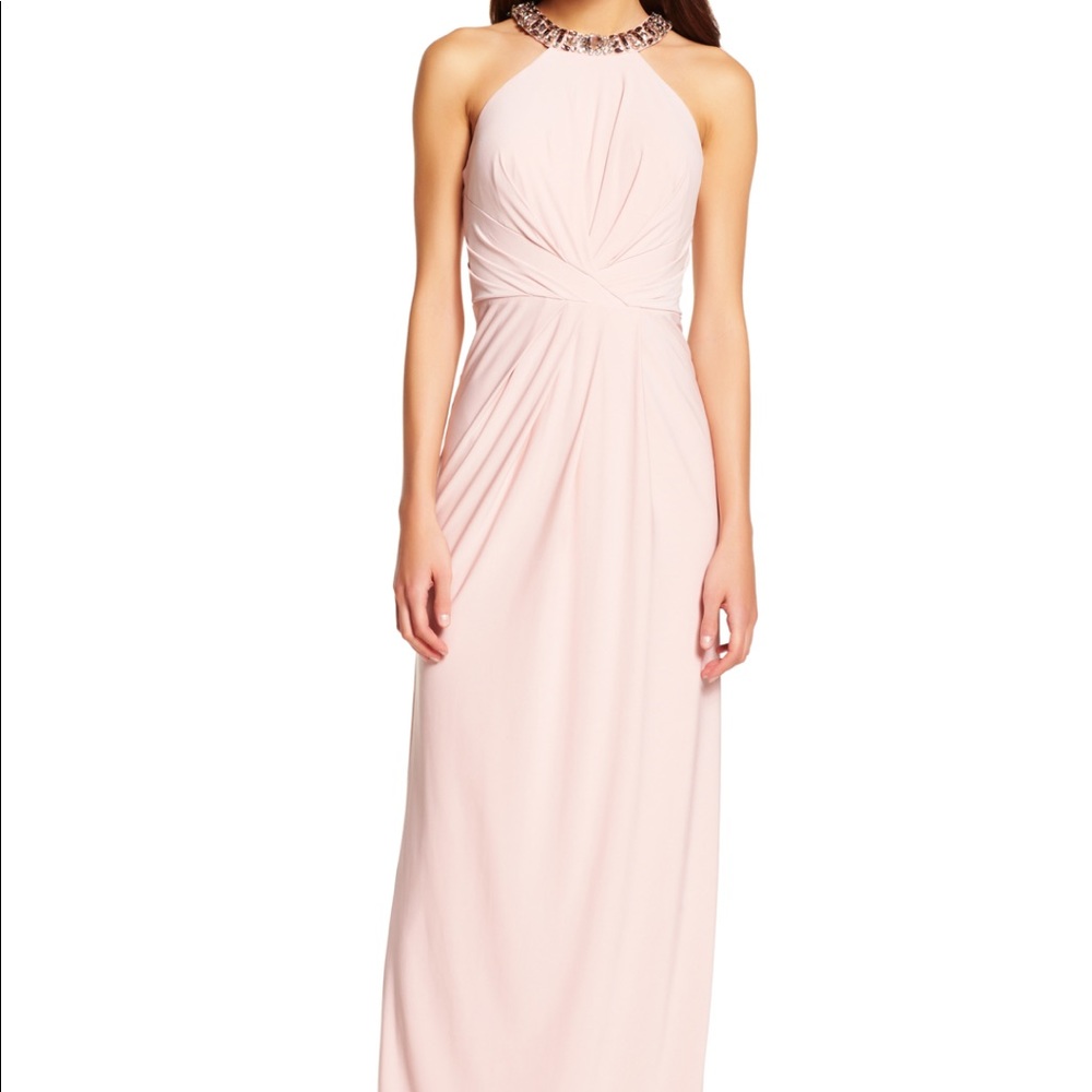 Adrianna Papell Jersey Embellished Halter Gown